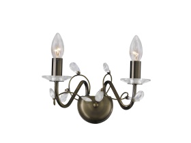 IL31222  Willow Crystal Wall Lamp 2 Light Without Shade Antique Brass